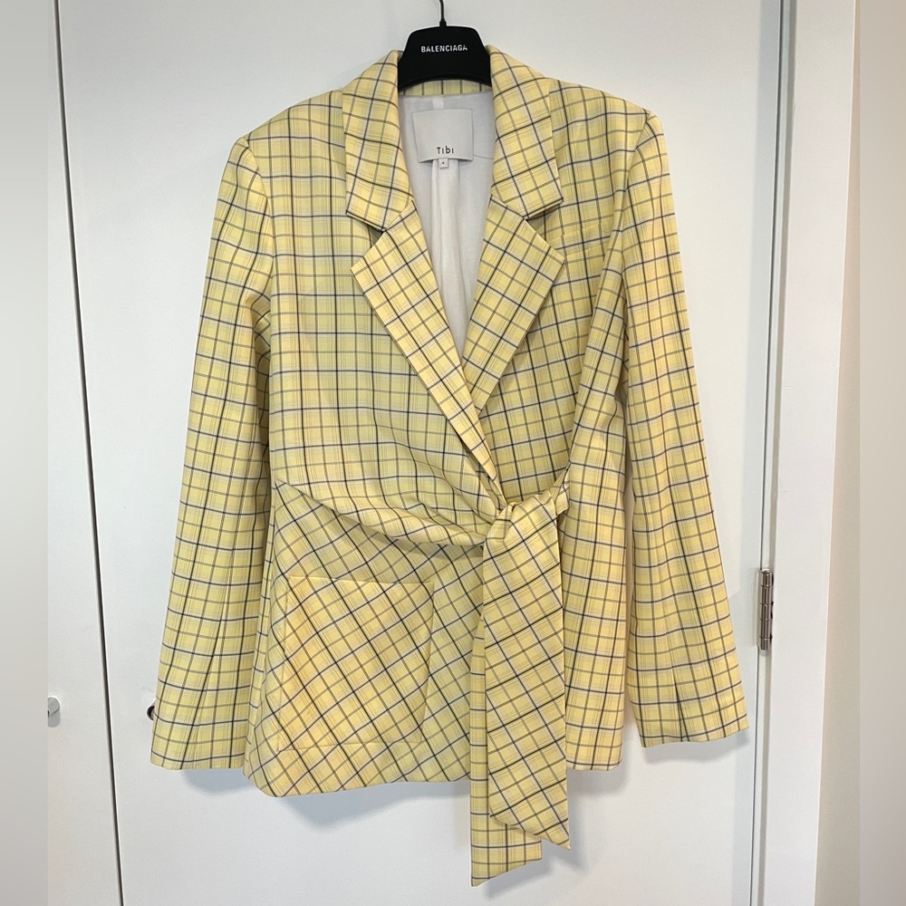 TIBI checker printed plaid wrapping blazer jacket